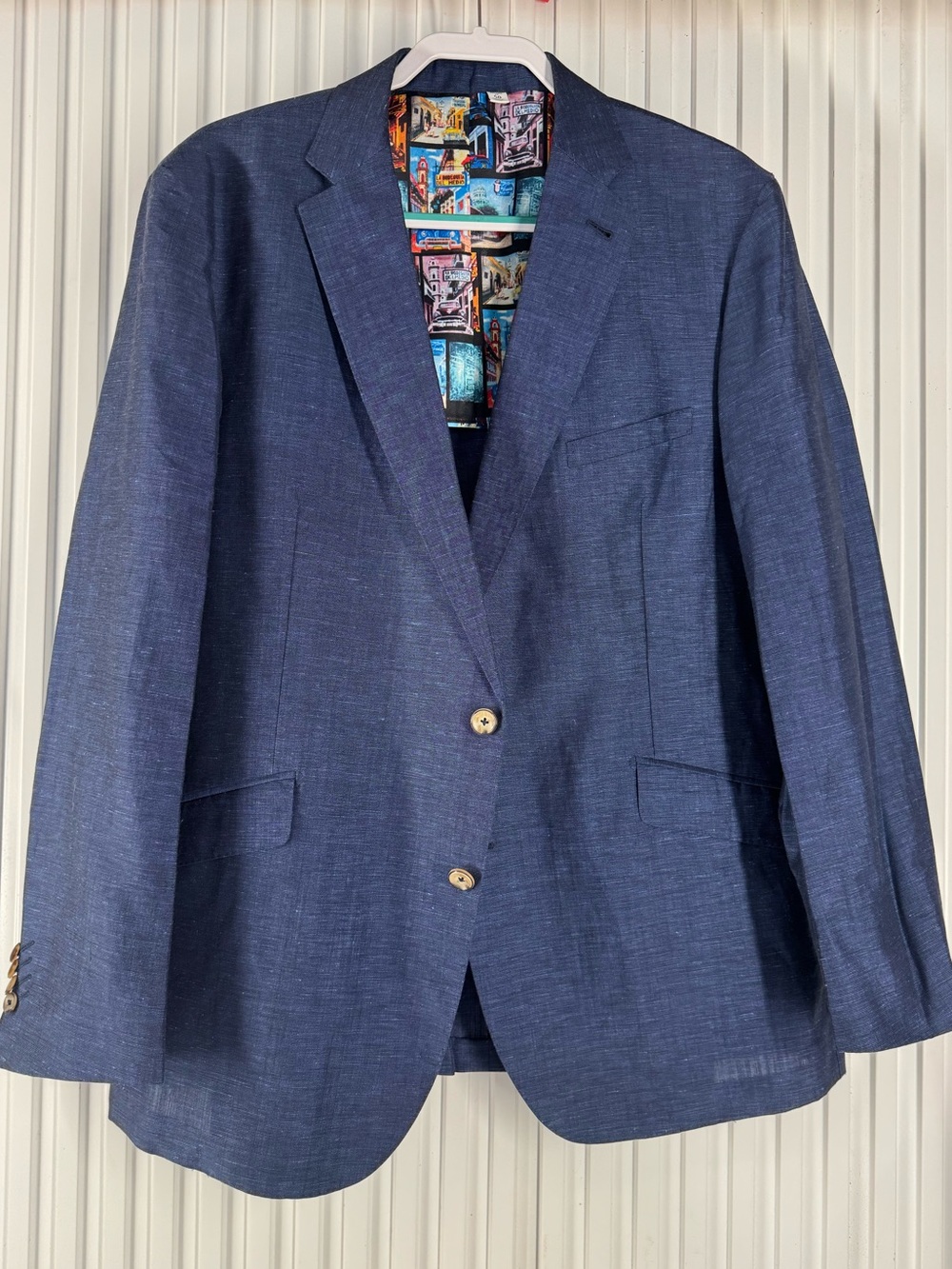 Robert Graham Size 50 Navy Blue Sport Coat with Colorful Printed Lining